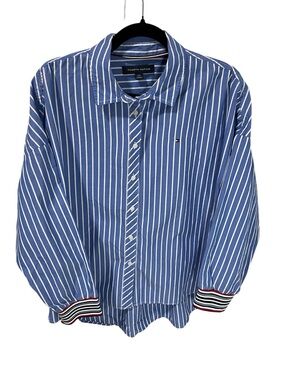 Tommy Hilfiger Women’s 100% Cotton Hi Low Button Down Long Sleeve Shirt Large